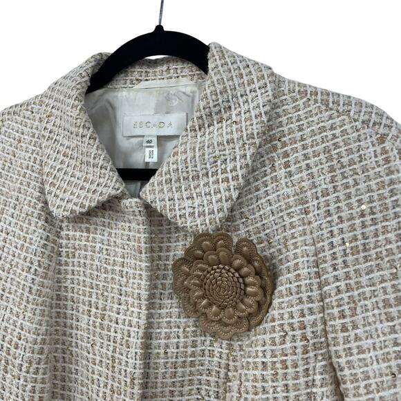 Escada Cream Gold Metallic Wool Blend Tweed Suit Jacket Womens 40 / US 10 - Picture 3 of 8
